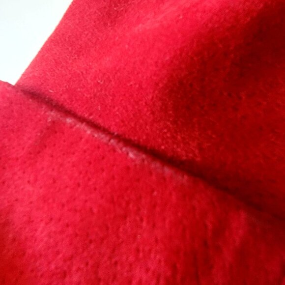 Vintage Red Suede/Leather Button-Front Women's Coat With Folded Collar & Cuffs - Picture 7 of 16